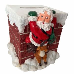 Christmas Santa Being Pushed By Reindeer Up ChimneyTissue Holder Cover 2002